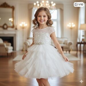 Bonnie Jean Girls Size 7 Ivory Tulle Party Dress Floral Sequin Special Occasion